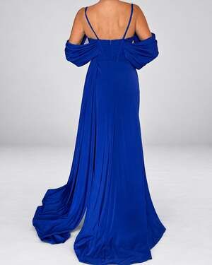 007 RENE RUIZ Off The Shoulder Ruched Satin Fit & Flare Gown 6 NWT Retail $1795
